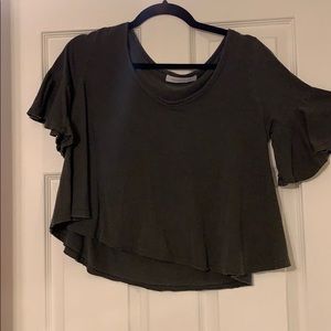 Grey Casual Top With Flutter Sleeves